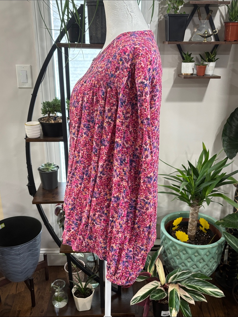 🦒Time and Tru Pink Floral Long-Sleeve Peasant Blouse size XL - Picture 4 of 5